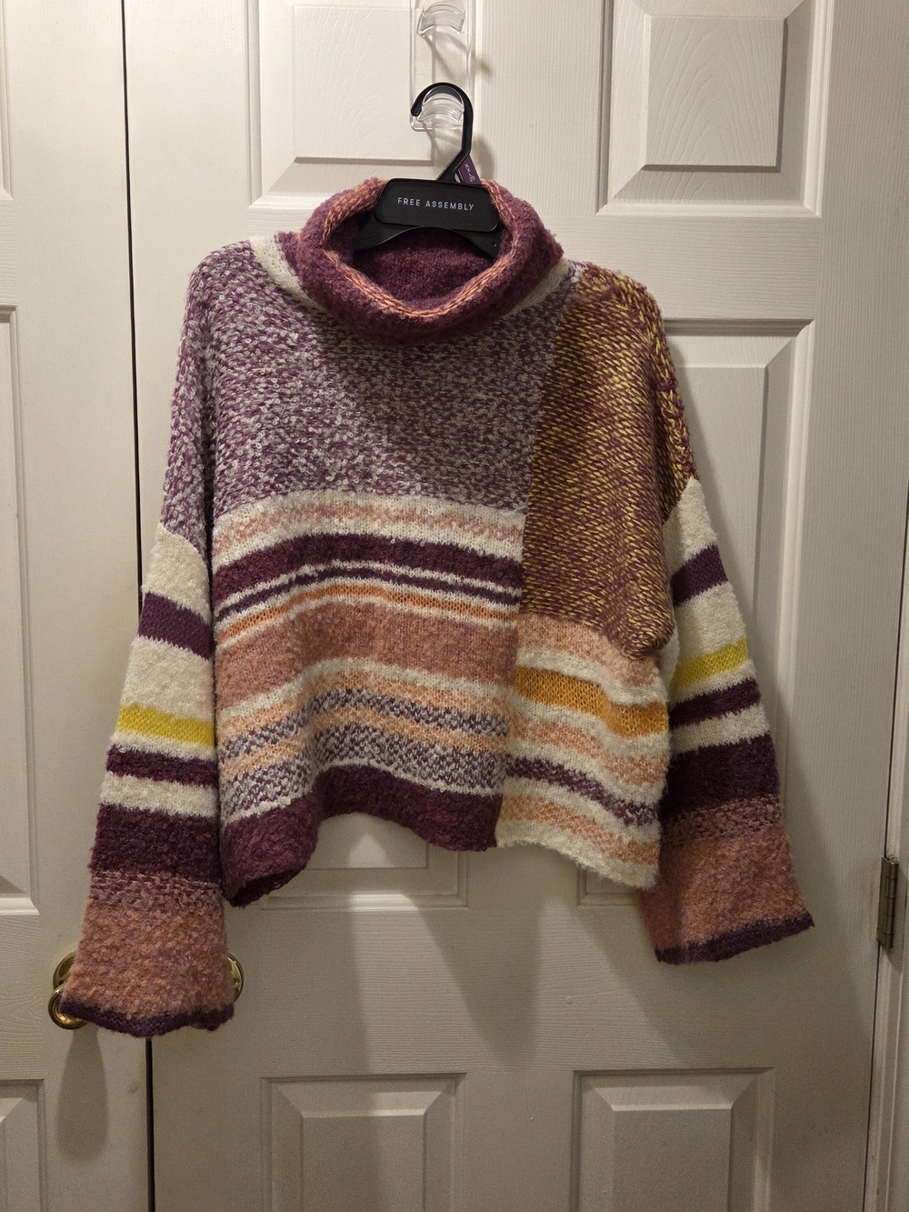 Fate Multicolor Striped Cowl Neck Sweater - Purple, Cream, Mustard